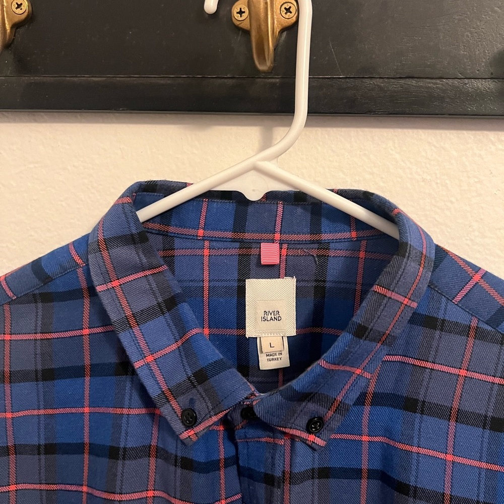 River island short sleeve check in blue